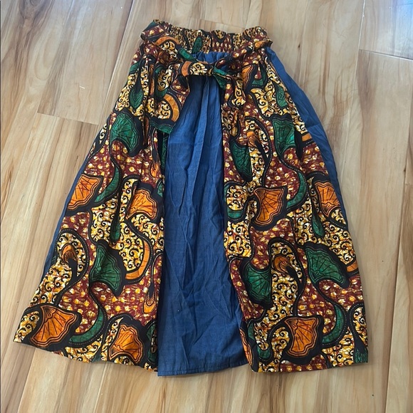 Chic Orange and Green Wrap Midi Skirt with Slit - Picture 1 of 3